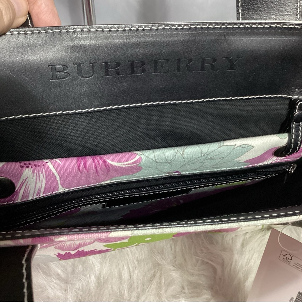 Rare Burberry London Floral Pattern Canvas & Leather Tote Bag EUC - Picture 11 of 13
